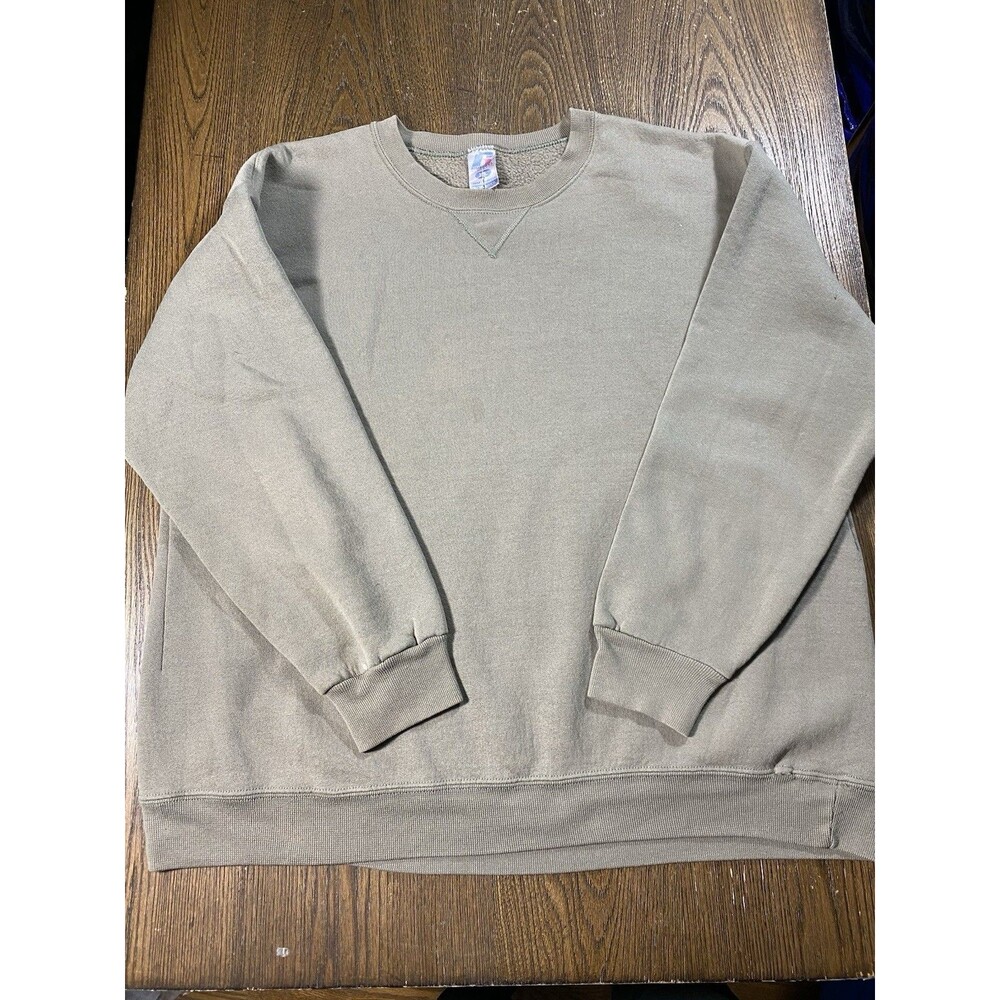 *DISTRESSED* VTG Russell Athletic Dri Power Olive Green Crewneck SZ XL 22pit2pit
